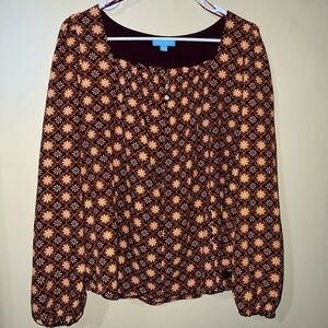 Draper James Blouse Womens‎ Large Yellow Purple Flower Cottagecore 70s